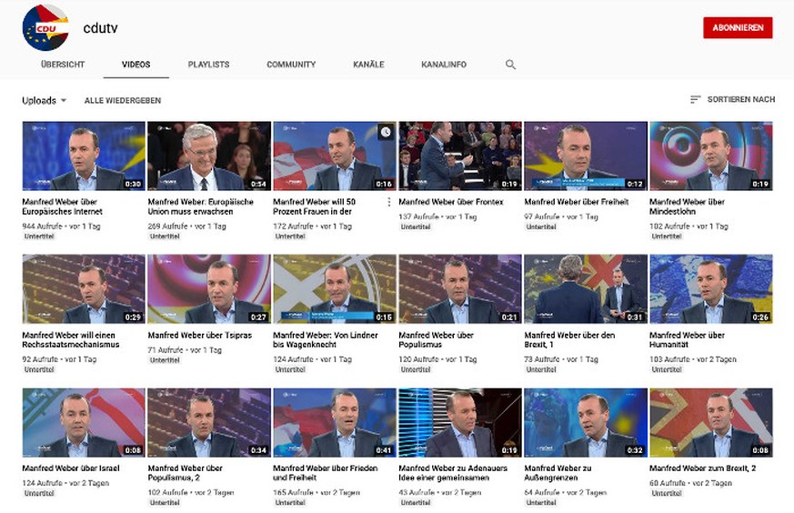 Der YouTube-Kanal der CDU (cdutv) ist voller Mitschnitte von ARD und ZDF.