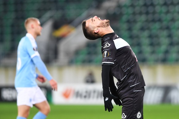 Lugano&#039;s player Filip Holender during UEFA Europa League Group B match between FC Lugano of Switzerland and Malmoe FF of Sweden, at the Kybunpark in St. Gallen, on Thursday, November 7, 2019. (KE ...