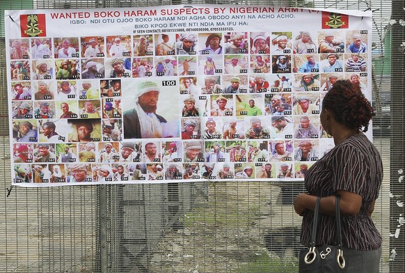 Mutmassliche Kämpfer von Boko Haram auf einem Fahndungsplakat in Nigeria.