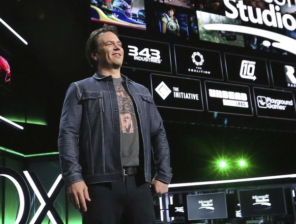 IMAGE DISTRIBUTED FOR MICROSOFT - Phil Spencer, Head of Gaming at Microsoft, onstage at Xbox E3 2018 Briefing where Microsoft added five more creative teams to the Microsoft Studios family on Sunday,  ...