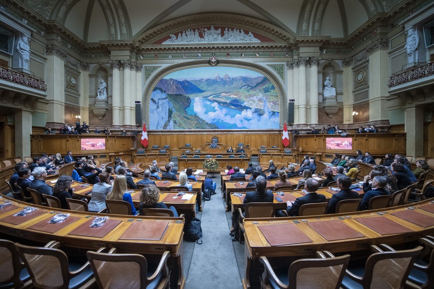 Die neuen Ratsmitglieder sitzen im Nationalratssaal, anlaesslich des Empfangstag, im Parlamentsgebaeude, am Freitag, 22. November 2019, im Bundeshaus in Bern. (KEYSTONE/Marcel Bieri)