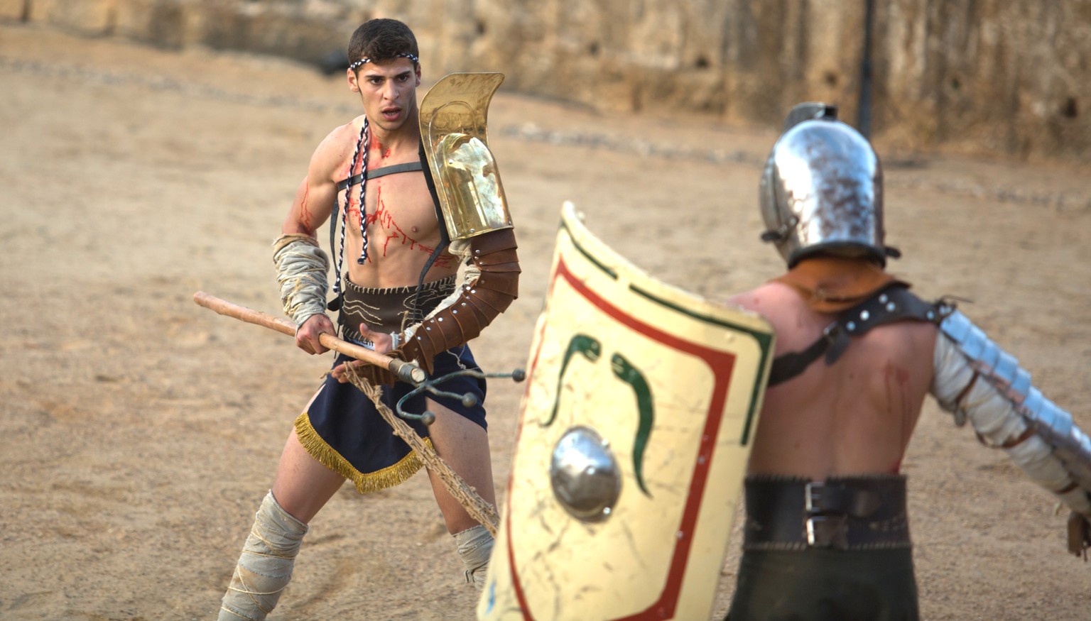 Reenactment eines Gladiatorenkampfs in Spanien.&nbsp;