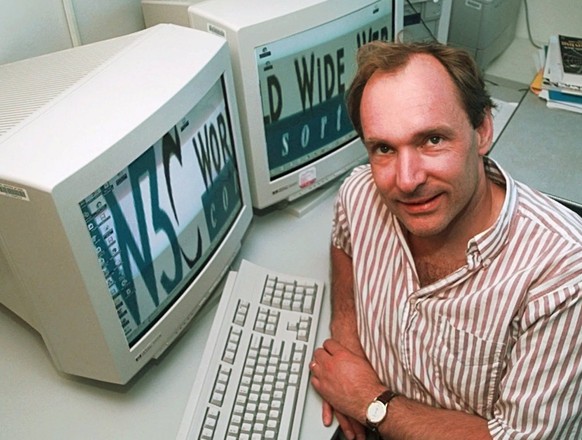 Tim Berners-Lee, 43, director of the World Wide Web Consortium at the Massachusetts Institute of Technology in Cambridge, Mass., poses in his office Monday, June 1, 1998. Berners-Lee, a native of Lond ...