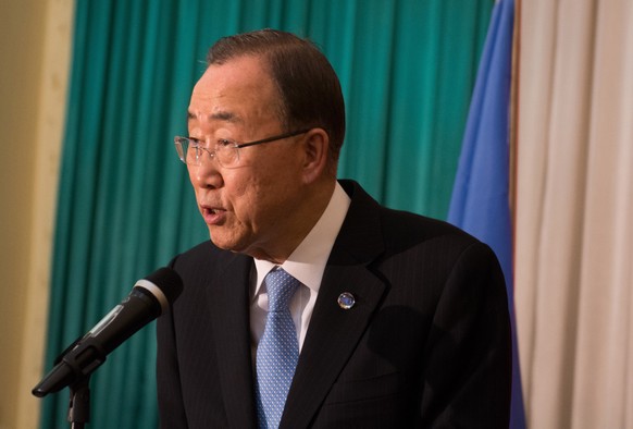 FILE--in this file photo of Thursday Feb.25, 2016, UN Secretary General, Ban Ki Moon, speaks to the media in Juba, South Sudan. A confidential report from U.N. Secretary-General Ban Ki-moon to the U.N ...