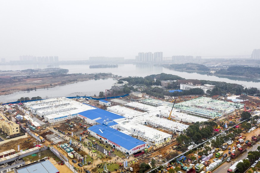 The Huoshenshan temporary field hospital under construction is seen as it nears completion in Wuhan in central China&#039;s Hubei Province, Sunday, Feb. 2, 2020. The Philippines on Sunday reported the ...
