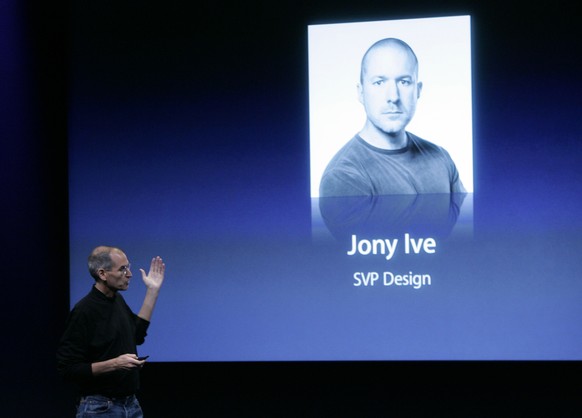 FILE - In this Oct. 14, 2008 file photo, Apple CEO Steve Jobs talks about Jonathan Ive, Apple senior vice president of Industrial Design, at a meeting in Cupertino, Calif. On Thursday, June 27, 2019,  ...