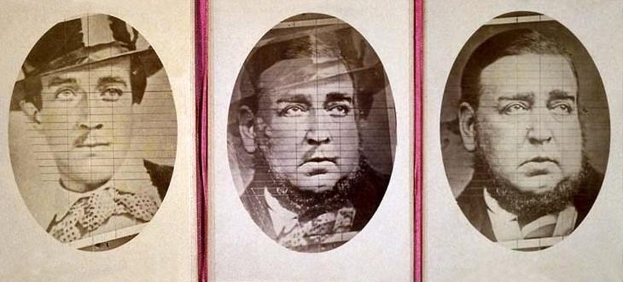 The blended image (centre) was said by the Claimant&#039;s supporters to prove that Roger Tichborne (left, in 1853) and the Claimant (right, in 1874) were one and the same person.
https://en.wikipedia ...