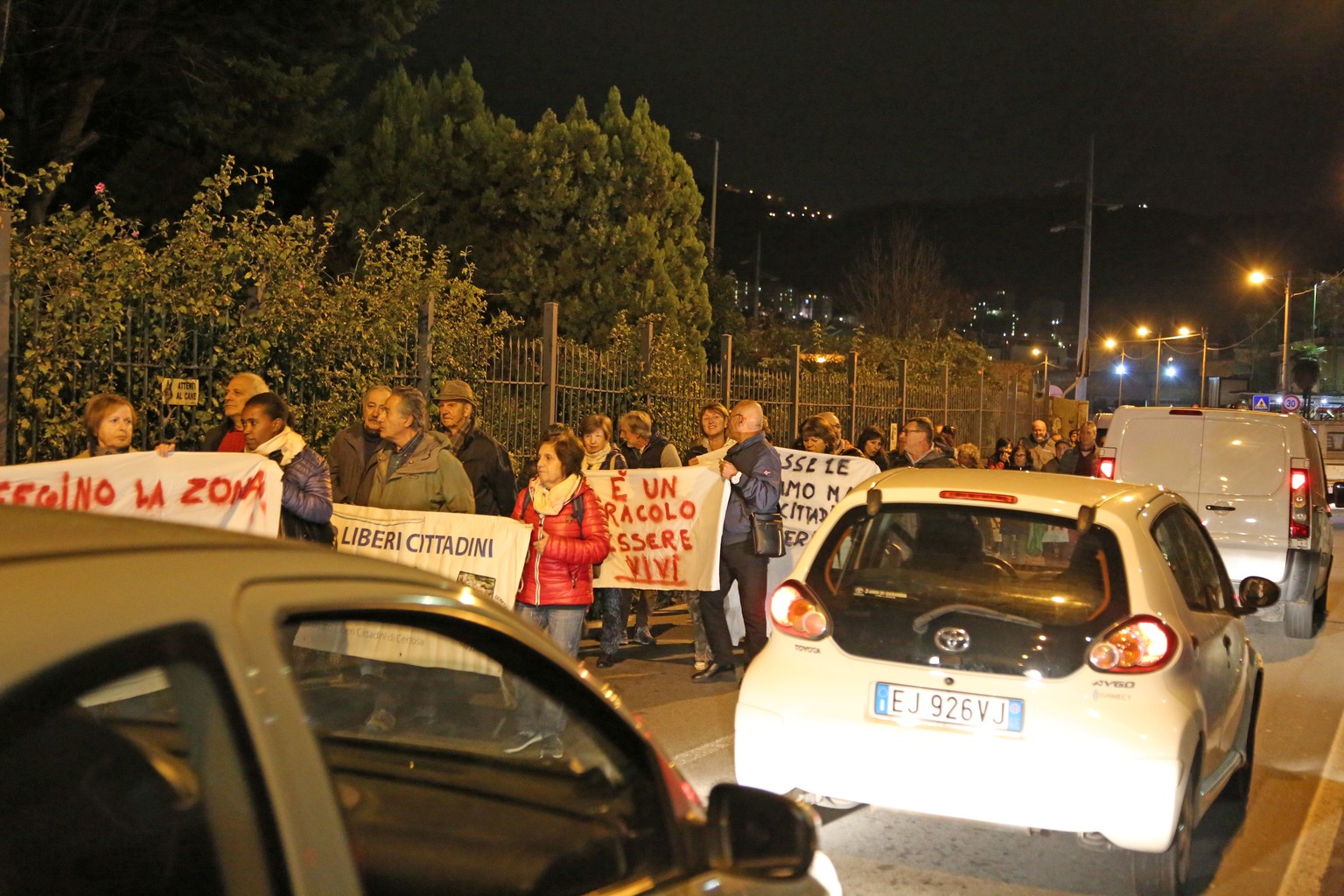 Demonstrationszug durch die verstopften Strassen von Borzoli.&nbsp;