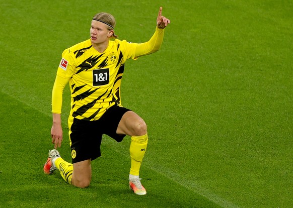 epa09072642 Dortmund&#039;s Erling Haaland reacts during the German Bundesliga soccer match between Borussia Dortmund and Hertha BSC in Dortmund, Germany, 13 March 2021. EPA/FRIEDEMANN VOGEL / POOL AT ...