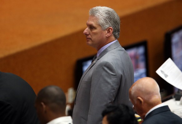 epa06677580 Cuban first Vice President Miguel Díaz-Canel attends to the constitutive session of the IX Legislature of the National Assembly of People&#039;s Power (parliament), in Havana, Cuba, 18 Apr ...