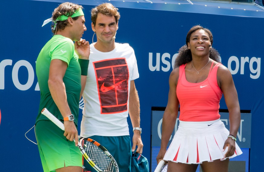 Nach dem Plausch gilt's ernst: Federer am Kids' Day am Wochenende, gemeinsam mit Rafael Nadal und Serena Williams.