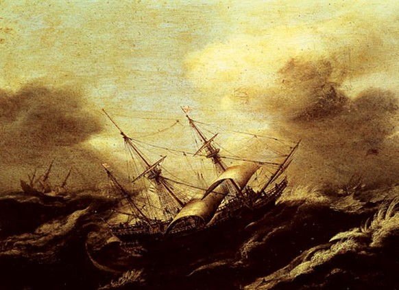 Die Merchant Royal auf stürmischer See, gemalt von Gianni Dagli Orti.