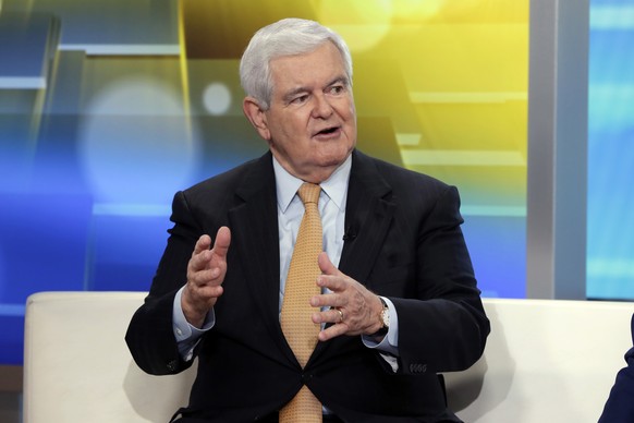 Former Speaker of the House Newt Gingrich is interviewed on the &quot;Fox &amp; Friends&quot; television program, in New York on Thursday, May 24, 2018. (AP Photo/Richard Drew)