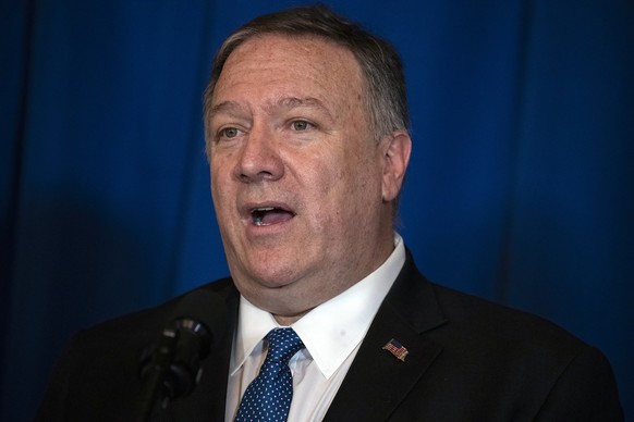 Secretary of State Mike Pompeo delivers a statement on Iraq and Syria, at President Donald Trump&#039;s Mar-a-Lago property, Sunday, Dec. 29, 2019, in Palm Beach, Fla. (AP Photo/ Evan Vucci)
Mike Pomp ...