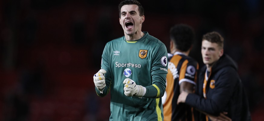 Britain Soccer Football - Manchester United v Hull City - Premier League - Old Trafford - 1/2/17 Hull City&#039;s Eldin Jakupovic celebrates after the game Reuters / Phil Noble Livepic EDITORIAL USE O ...