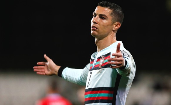 epa09107533 Portugal&#039;s Cristiano Ronaldo reacts during the FIFA World Cup 2022 qualifying soccer match between Luxembourg and Portugal in Luxembourg, 30 March 2021. EPA/Julien Warnand