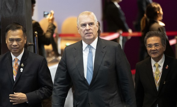 Britain&#039;s Prince Andrew, the Duke of York, arrives at ASEAN Business and Investment Summit (ABIS) in Nonthaburi, Thailand, Sunday, Nov. 3, 2019. (AP Photo/Sakchai Lalit)
Prince Andrew,the Duke of ...