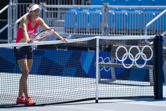 Switzerland&#039;s Viktorija Golubic in action during a training session at the Ariake Tennis Center at the 2020 Summer Olympics, in Tokyo, Japan, Thursday, July 22, 2021. (KEYSTONE/Peter Klaunzer)