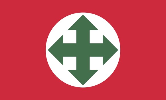 Ansprüche in allen vier Himmelsrichtungen: Fahne der Pfeilkreuzler bis 1942.&nbsp;