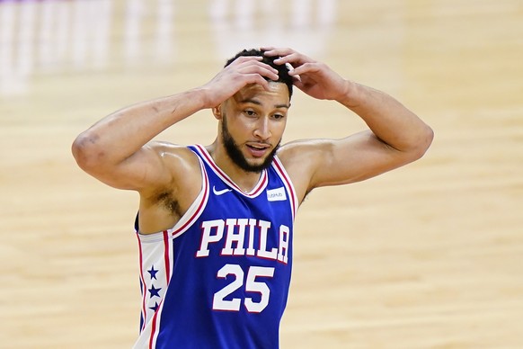 FILE - Philadelphia 76ers&#039; Ben Simmons plays during Game 5 in a first-round NBA basketball playoff series against the Washington Wizards, in Philadelphia, in this Wednesday, June 2, 2021, file ph ...