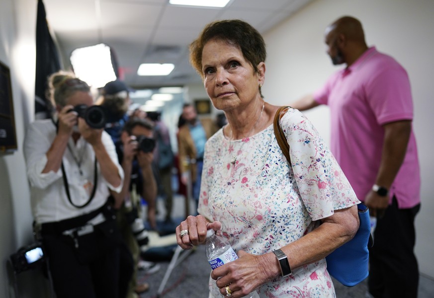 Gladys Sicknick, mother of the late Capitol Police officer Brian Sicknick, arrives at the office of Sen. Ron Johnson, R-Wisc., at the Capitol in Washington, Thursday, May 27, 2021. (AP Photo/J. Scott  ...