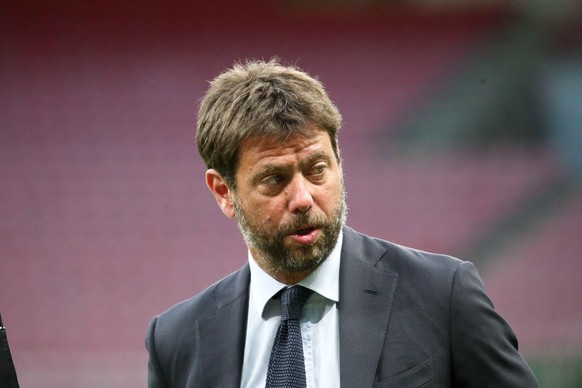 epa09144566 (FILE) - Juventus&#039; Chairman Andrea Agnelli prior the Italian Serie A soccer match between AC Milan and Juventus Turin at the Giuseppe Meazza Stadium in Milan, Italy, 07 July 2020 (rei ...
