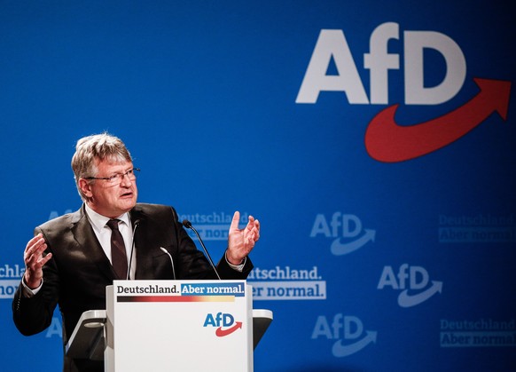 epa09126097 Alternative for Germany party (AfD) co-chairman Joerg Meuthen delivers a speech during Germany&#039;s right-wing populist Alternative for Germany (AfD) party convention in Dresden, Germany ...