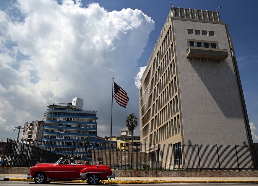 epa06234538 (FILE) - A classic car passes in front of the Embassy of the United States of America in Havana, Cuba, 16 June 2017 (reissued 29 September 2017). Media reports on 29 September 2017 state t ...