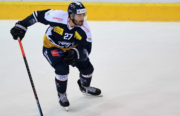 Ambri&#039;s player Zaccheo Dotti, during the preliminary round game of National League A (NLA) Swiss Championship 2020/21 between HC Ambri Piotta against HC Lugano, at the Valascia stadium in Ambri,  ...