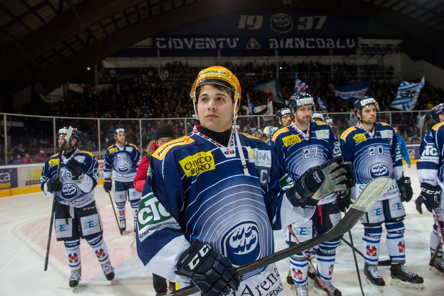 Ambris Inti Pestoni im Eishockey Platzierungsspiel der National League A zwischen dem HC Ambri-Piotta und dem EHC Biel, am Dienstag, 15. Maerz 2016, in der Valascia Eishalle in Ambri. (KEYSTONE/Ti-Pre ...