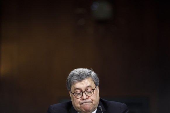 epa07540745 US Attorney General William Barr testifies before the Senate Judiciary Committee’s hearing on &#039;The Justice Department&#039;s Investigation of Russian Interference with the 2016 Presid ...