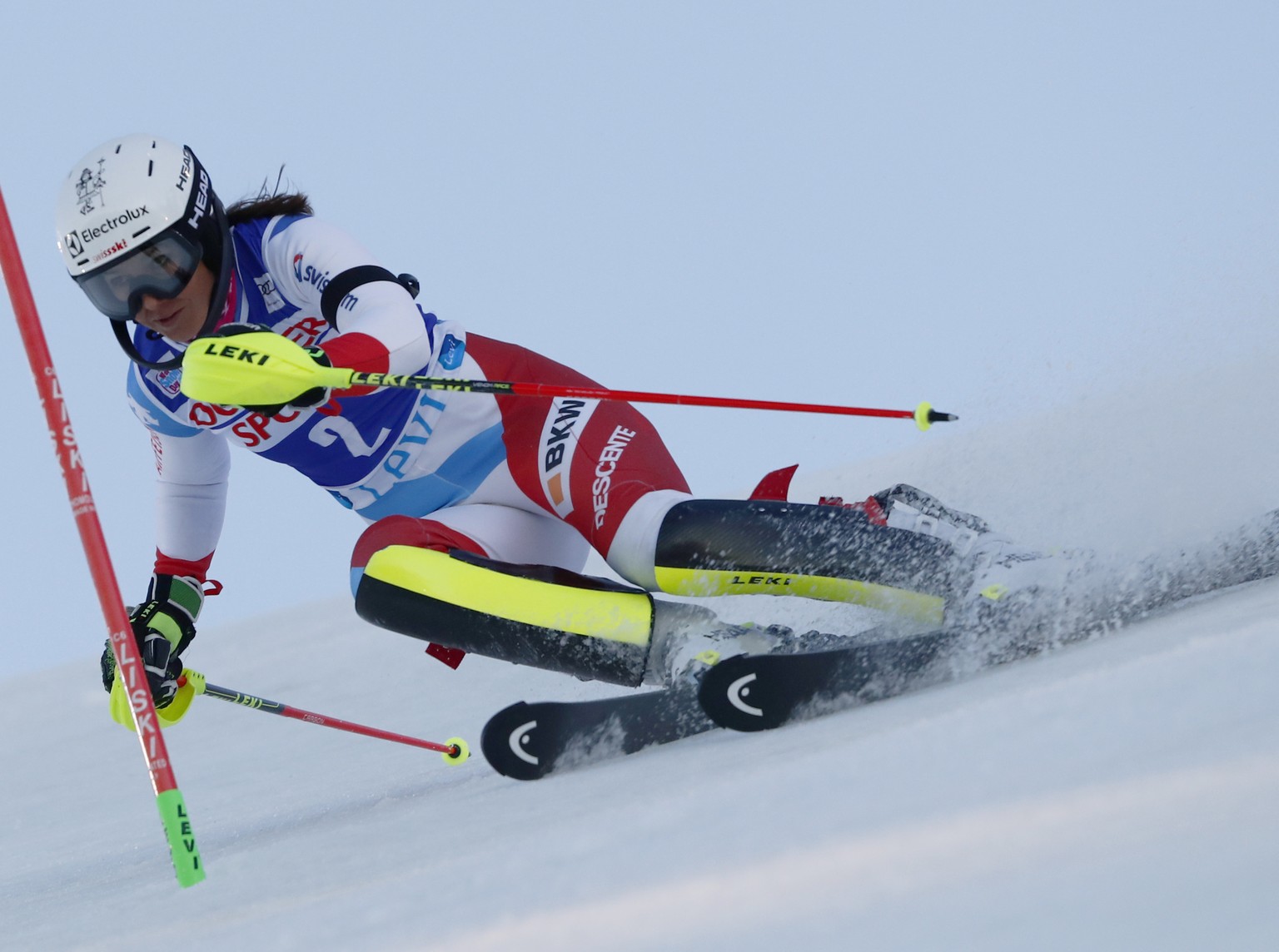 Switzerland&#039;s Wendy Holdener competes during the first run of an alpine ski, women&#039;s World Cup slalom, in Levi, Finland, Saturday, Nov. 17, 2018. (AP Photo/Gabriele Facciotti)