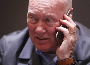 LVMH&#039;s head of watches and jewellery Jean-Claude Biver talks on his mobile device during an interview at the Baselworld watch and jewellery fair in Basel, Switzerland March 16, 2016. Picture take ...