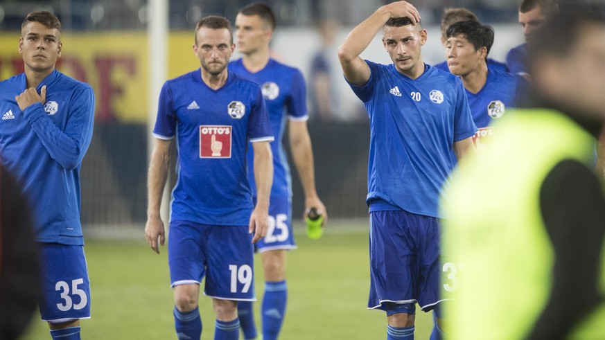 The players from Luzern reacts the 2:1 game at the UEFA Europa League qualifying second round soccer match between Switzerland&#039;s FC Luzern and Croatia&#039;s NK Osijek, in Lucerne, Switzerland, o ...