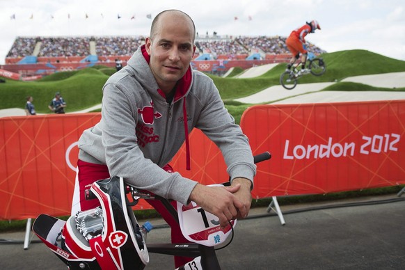 Switzerland&#039;s Roger Rinderknecht poses after the men&#039;s BMX seeding runs at the BMX Tracks in London, Great Britain, at the London 2012 Olympic Summer Games, pictured on Wednesday, August 8,  ...