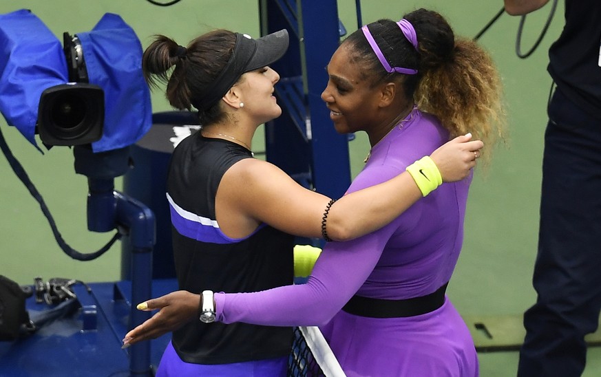 Serena Williams, of the United States, right, congratulates Bianca Andreescu, of Canada, after Andreescu won the women&#039;s singles final of the U.S. Open tennis championships Saturday, Sept. 7, 201 ...