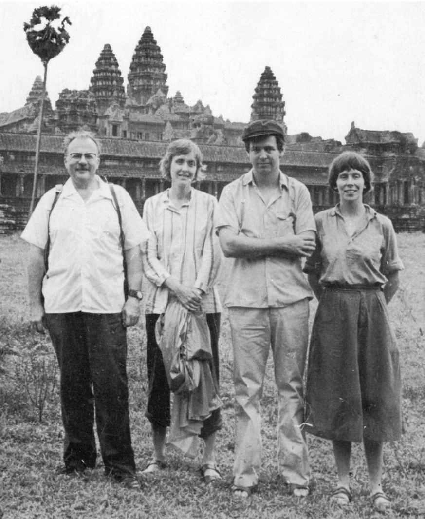 Gunnar Bergström (second from right), Jan Myrdal (first from left) and other members of the friendship association during their visit to Cambodia