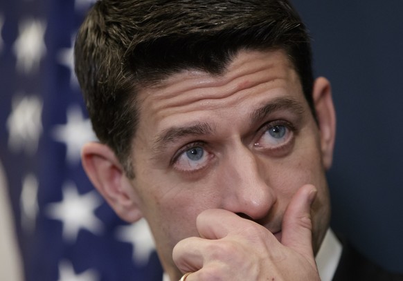 House Speaker Paul Ryan of Wis., pauses as he speaks with reporters on Capitol Hill in Washington, Tuesday, March 21, 2017, after meeting with President Donald Trump who came to Capitol Hill to rally  ...