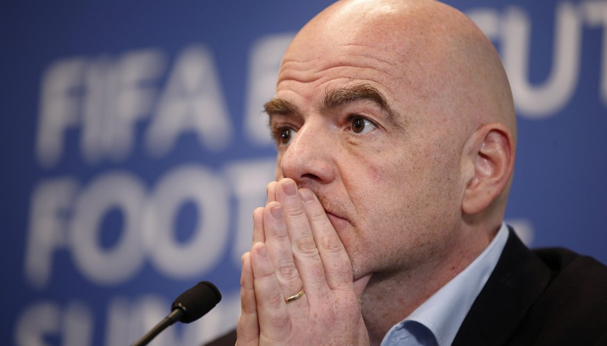 Britain Football Soccer - FIFA Executive Football Summit Press Conference - Hilton Hotel, Heathrow Airport, London, England - 9/3/17 FIFA president Gianni Infantino during the press conference Action  ...