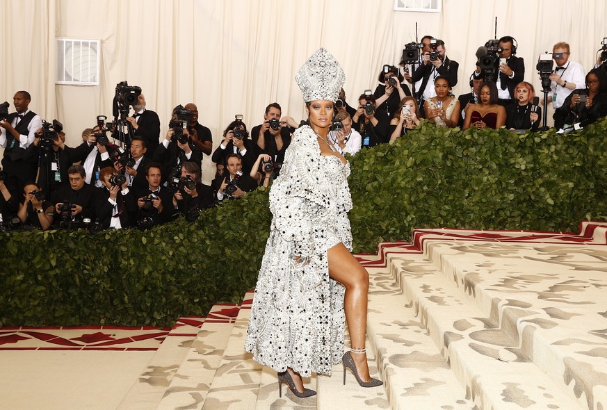 epa06717935 Rihanna arrives on the red carpet for the Metropolitan Museum of Art Costume Institute's benefit celebrating the opening of the exhibit 'Heavenly Bodies: Fashion and the Catholic ...