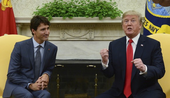 Canadian Prime Minister Justin Trudeau meets with U.S. President Donald Trump in the Oval Office of the White House in Washington, D.C. on Wednesday, Oct. 11, 2017. (Sean Kilpatrick/The Canadian Press ...
