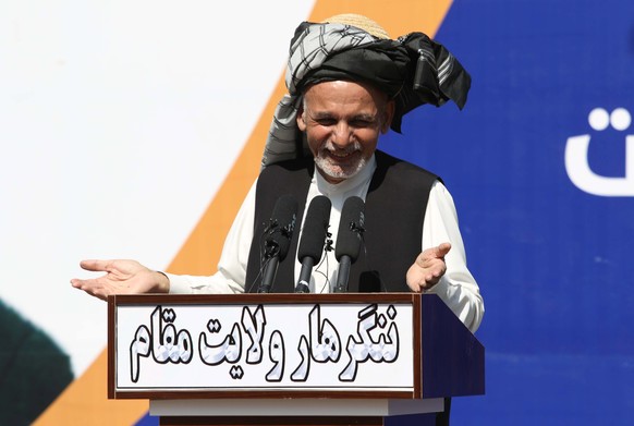 epa08266360 Afghan President Ashraf Ghani speaks to supporters in Jalalabad, Afghanistan, 03 March 2020. Reports state Ghani says his government has not pledged to free Taliban prisoners, as declared  ...