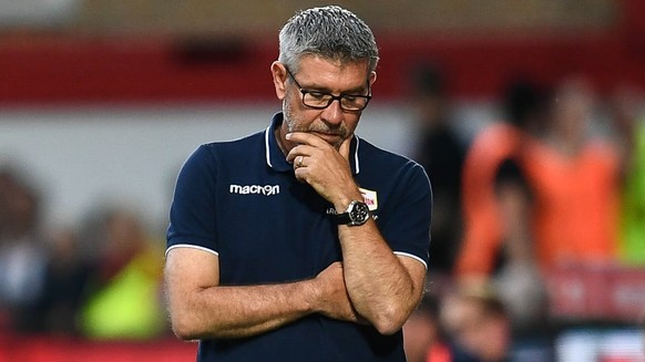 epa07779659 Union&#039;s head coach Urs Fischer reacts during the German Bundesliga soccer match between FC Union Berlin and RB Leipzig in Berlin, Germany, 18 August 2019. EPA/FILIP SINGER CONDITIONS  ...