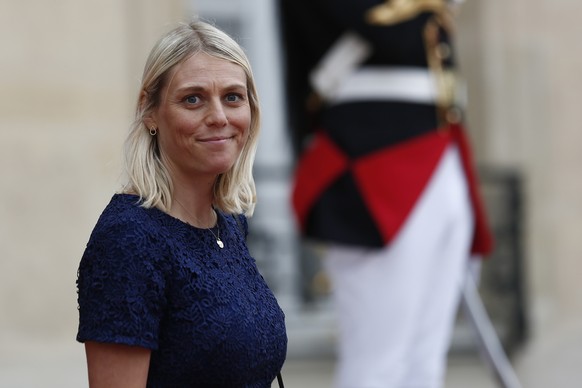 Denmark&#039;s Defence minister Trine Bramsen leaves a lunch at the Elysee Palace that followed Bastille Day parade Sunday, July 14, 2019 on the Champs Elysees avenue in Paris. (AP Photo/Kamil Zihniog ...
