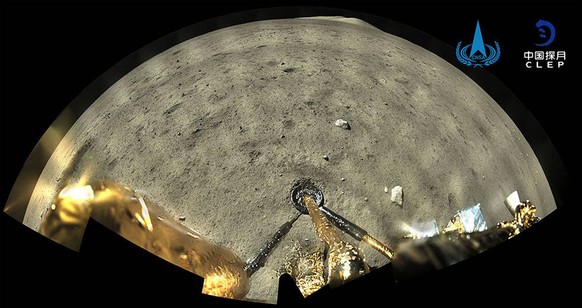 epa08858388 A handout photo made available by the China National Space Administration (CNSA) shows an image taken by the panoramic camera aboard the lander-ascender combination of Chang&#039;e-5 space ...