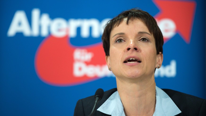 epa05135908 (FILE) A file picture dated 09 October 2015 shows Frauke Petry, Speaker of the right-wing populist political party Alternative for Germany (AfD, Alternative fuer Deutschland), speaking abo ...
