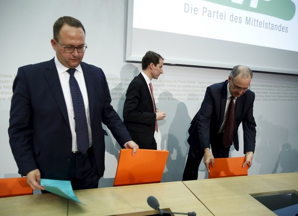 Das SVP-Kandidatentrio Norman Gobbi, Thomas Aeschi und Guy Parmelin (von links).