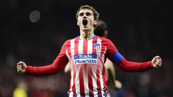Atletico Antoine Griezmann celebrates after scoring his side&#039;s second goal during the Group A Champions League soccer match between Atletico Madrid and Borussia Dortmund at the Wanda Metropolitan ...