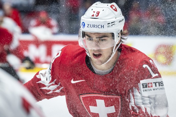 Switzerland&#039;s Nico Hischier during the game between Switzerland and Austria, at the IIHF 2019 World Ice Hockey Championships, at the Ondrej Nepela Arena in Bratislava, Slovakia, on Thusday, May 1 ...
