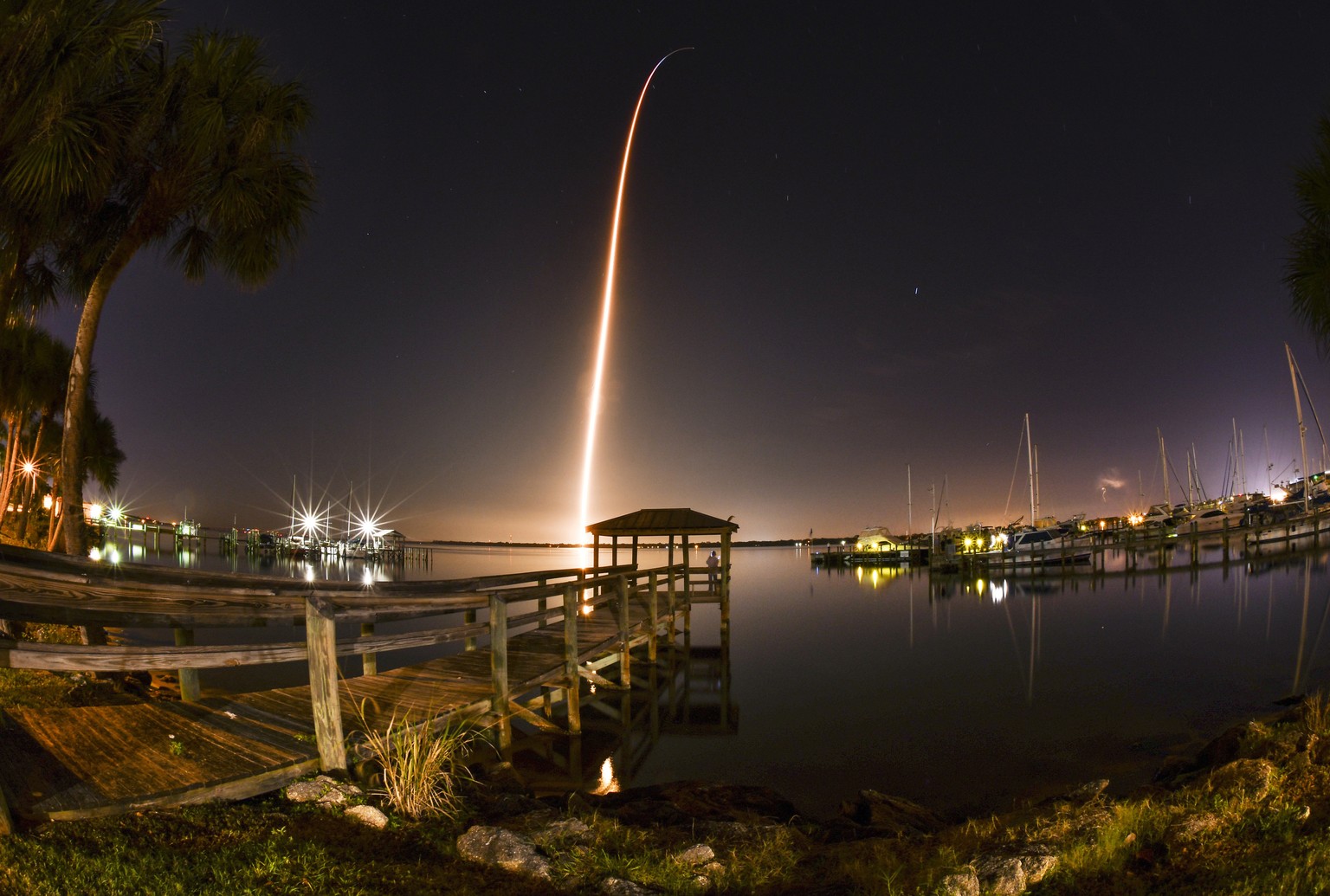 The launch of the SpaceX Crew Dragon capsule atop a Falcon 9 rocket to the International Space Station from Pad 39A at Kennedy Space Center Saturday morning, March 2, 2019, in Florida. (Malcolm Denema ...